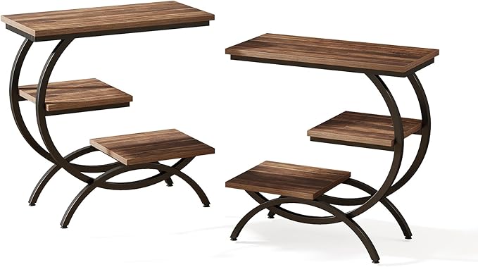 Tribesigns C-Shaped End Table Set of 2, Industrial 3-Tier Small Side Table - Image 9