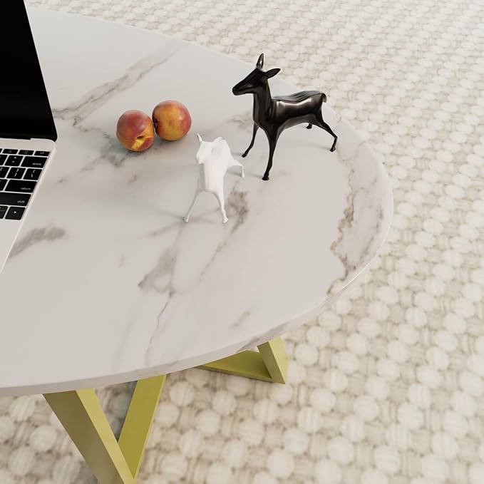 Coffee Table White Faux Marble Coffee Table - Image 7