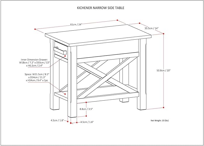 SIMPLIHOME Kitchener SOLID WOOD 14 inch Wide Rectangle Contemporary Narrow Side - Image 3