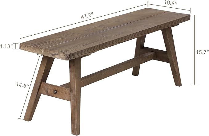 Wnutrees 47" Farmhouse Wood Bench, Dining Room Bench, Entryway Bench - Image 2