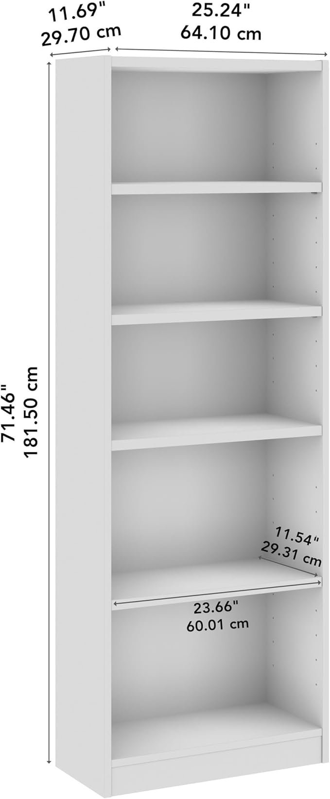 Bush Furniture Universal 25W Tall 5 Shelf Bookcase in White, Vertical Storage - Image 3