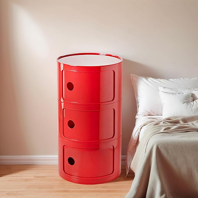 3 Tier Round Nightstand with Drawers, Living Room - Image 5