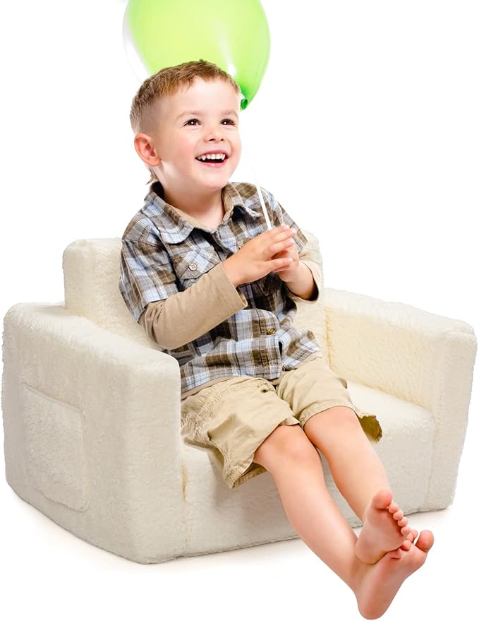 ALIMORDEN 2-in-1 Flip Out Cuddly Sherpa Kids Couch, Convertible Sofa to Lounger - Image 4