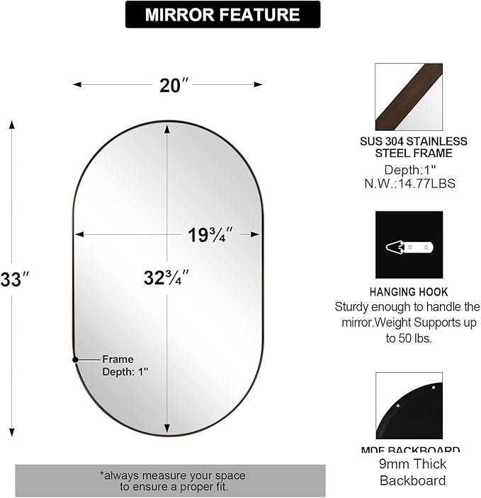 ANDY STAR Bronze Oval Mirror for Bathrooml, 20x33 Oval Bronze Mirror in - Image 2