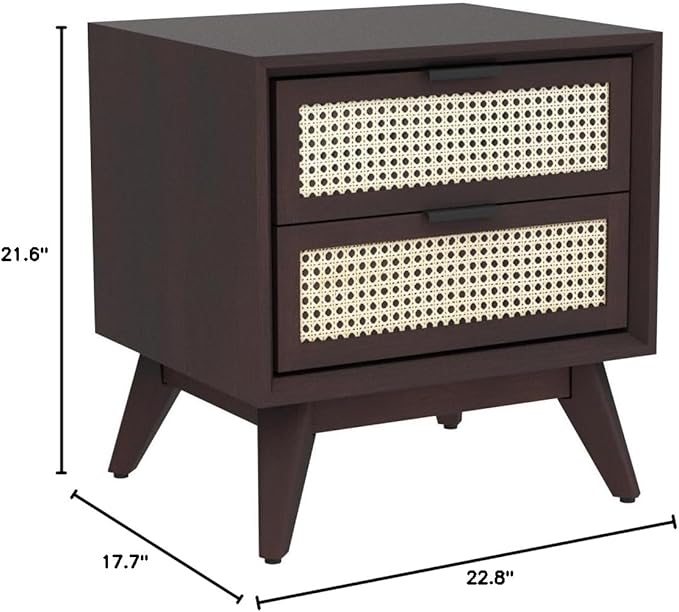 Bme Jasper Deluxe Solid Wood Rattan Nightstand Fully Assembled-Mid Century - Image 2