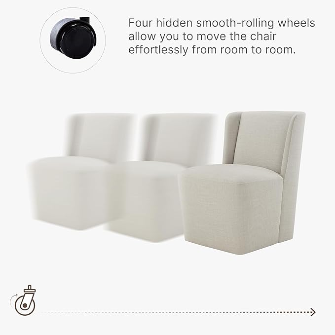 Dining Chairs with Casters No Assembly Upholstered Wingback Single Sofa Armless - Image 4