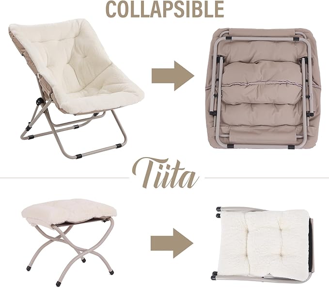 Tiita Folded Chair with Ottoman, Soft Faux Fur Oversized Folding Accent Chair - Image 5