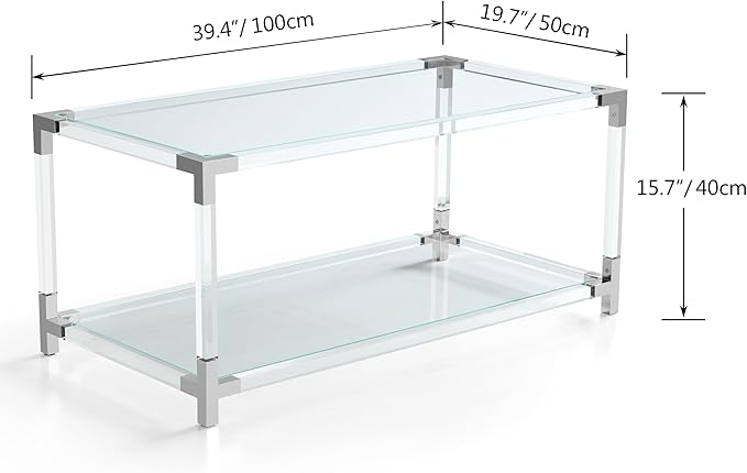 Saint Mossi 202302CR Glass Coffee Table, Double Layer Glass Coffee Table - Image 2