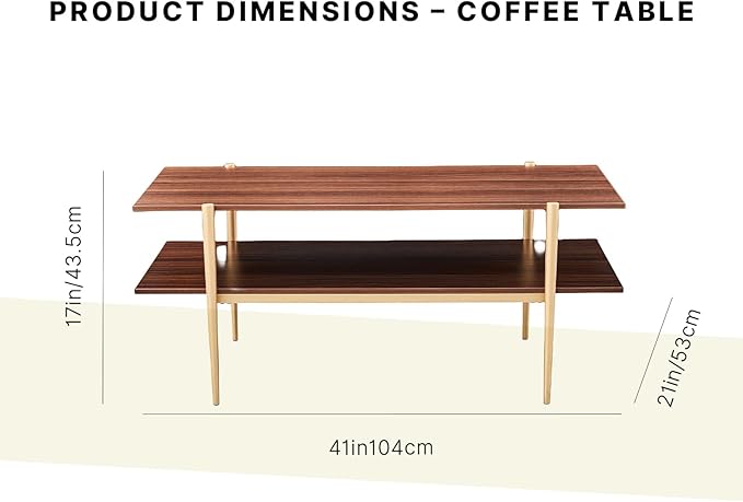Shrine Rectangle Coffee Table, Mid-Century Modern Design, Two-Tier Walnut MDF - Image 2