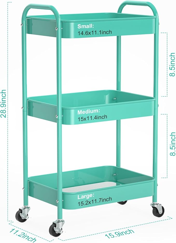 3-Tier Rolling Metal Storage Cart - Image 6