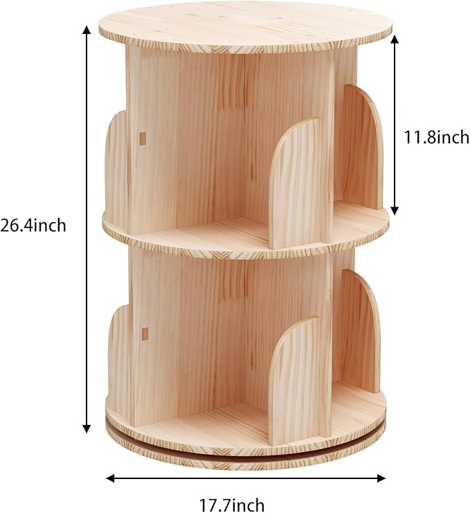 Rotating Bookshelf, 360 Display 2 Tier Floor Standing Bookcase Storage Rack - Image 2