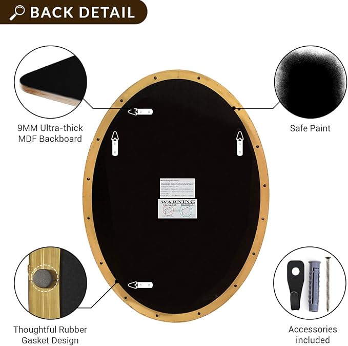 ANDY STAR Gold Oval Mirrors for Bathroom, 24x36 Inch Brushed Gold Stainless - Image 4