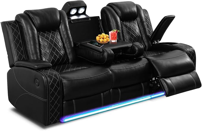 PU Leather Power Wall Hugger Chair Double Reclining Sectional Sofa 3-Seater by NicBex