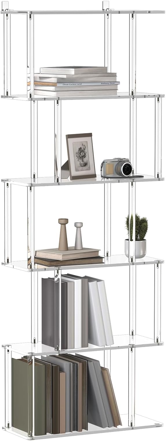 Acrylic Geometric Bookshelf, 6-Tier Clear Bookcase, S Shaped Bookshelf by CRTERICX