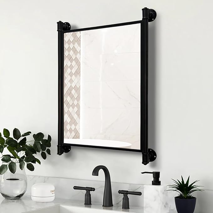 Industrial Pipe Mirror for Bathroom, Rectangle Iron Wall Mirrors for Living - Image 4