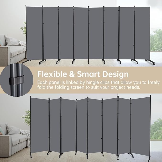 Room Divider 8 Panel Room Dividers/Wheels, Fabric Room Divider Panel - Image 5