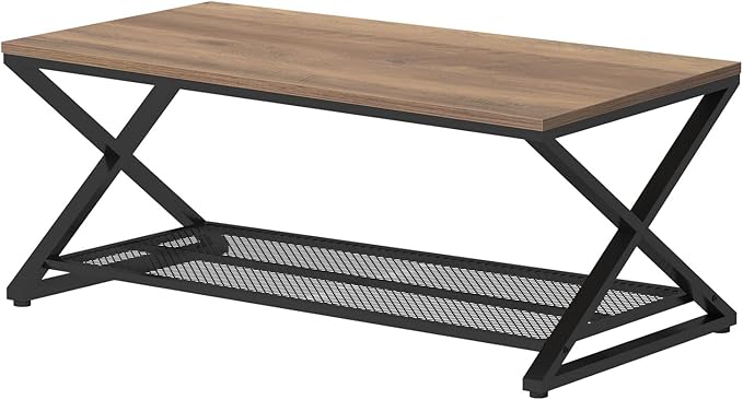 LVB Wood Coffee Table, Metal Wooden Living Room Table - Image 9