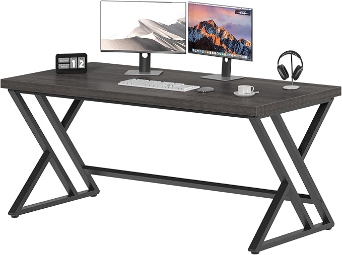 LVB Modern Computer Desk, Industrial Home Office Desk, Metal Wood Writing Study by LVB