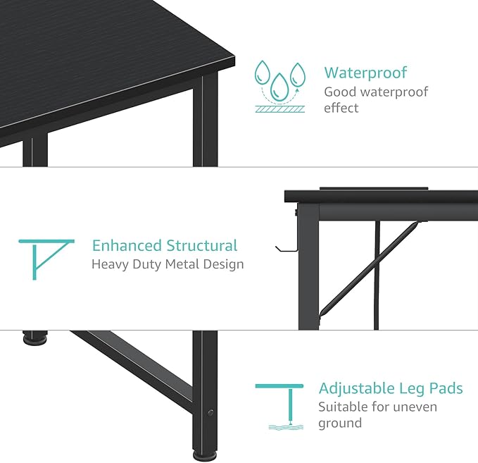 Lufeiya Gaming Desk with Power Outlet, 55 inch Teen Study Table Home Office - Image 7