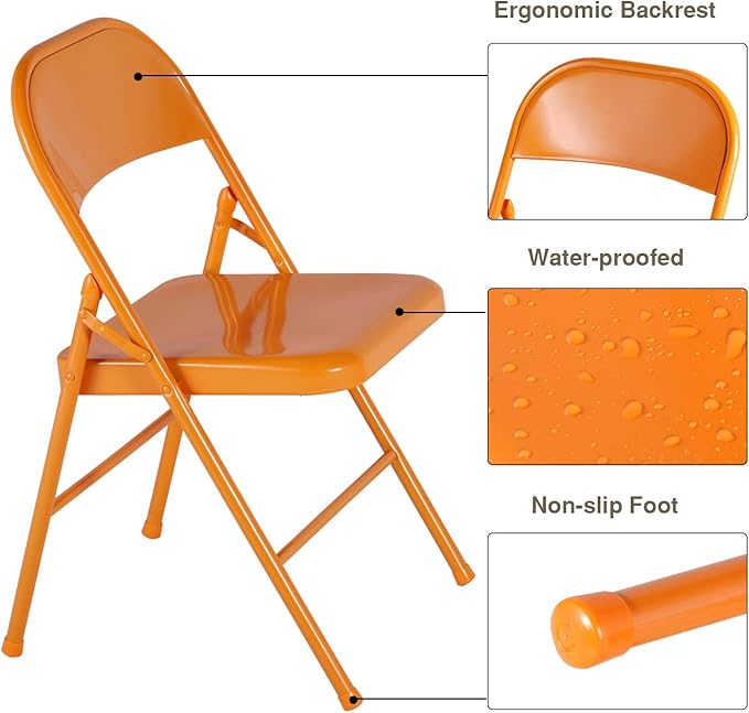 VECELO Metal Frame Steel Folding Mounted Chairs - Image 4