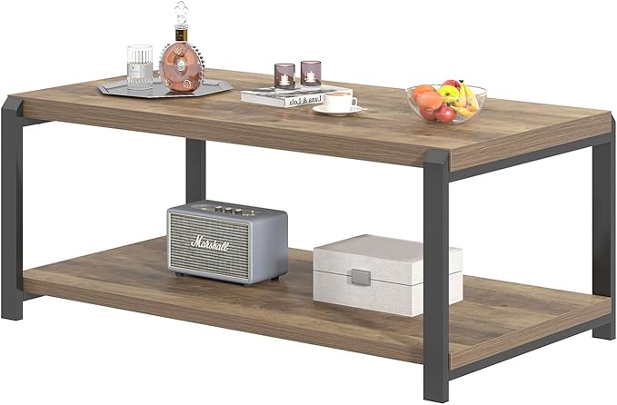 EXCEFUR Modern Coffee Table, Rustic Wood and Metal Center Table - Image 8