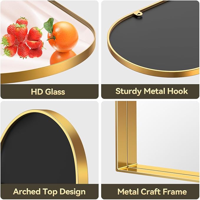 Brightify Arched Mirror, Arched Wall Mirror, 28 x 40 Inch Gold Arch Mirror - Image 6