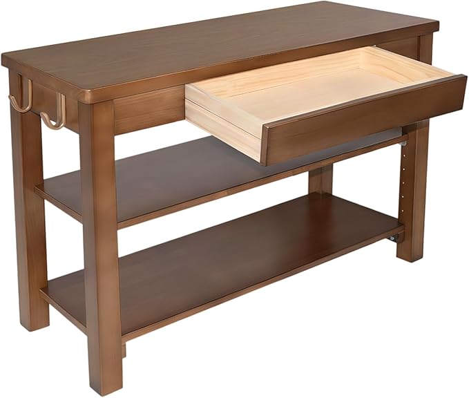 Wood Shoe Bench Entryway with Drawer: 2-Tiers Wooden Storage Shoe Rack with - Image 6