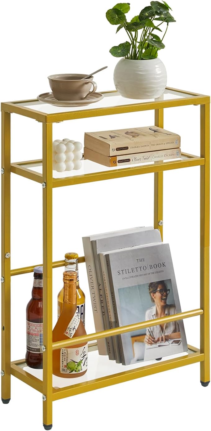 IBUYKE Glass End Table for Small Space, Narrow Side Tables by IBUYKE
