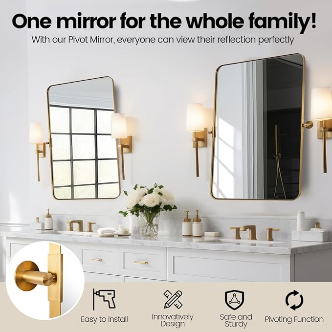 MOON MIRROR Brushed Gold Rectangle Pivot Mirror - Image 2