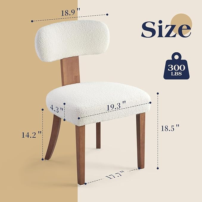 Farmhouse Chair Set of 2, Mid Century Modern Dining Chairs, Sherpa Upholstered - Image 3
