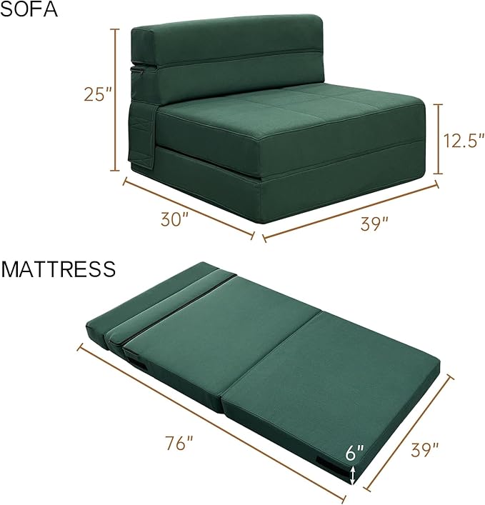 ANONER Memory Foam Fold Out Sofa Bed Couch - Image 3