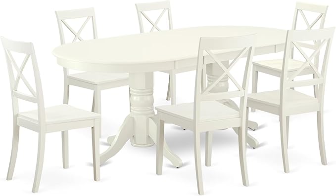 East West Furniture VABO7-LWH-W 7 Piece Dining Set Consist of an Oval Dining by EastWestFurniture