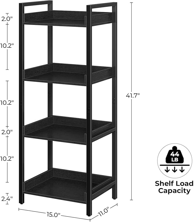Rolanstar Bookshelf, 4-Tier Storage Rack, Narrow Corner Bookshelf, Display - Image 3