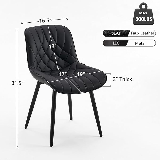 YOUNUOKE Black Dining Chairs Set of 2 Modern Upholstered Kitchen Chair - Image 2