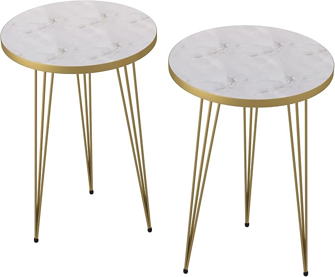 PAK HOME - Set of 2 End Table - High Gloss White Marble Look - Image 5