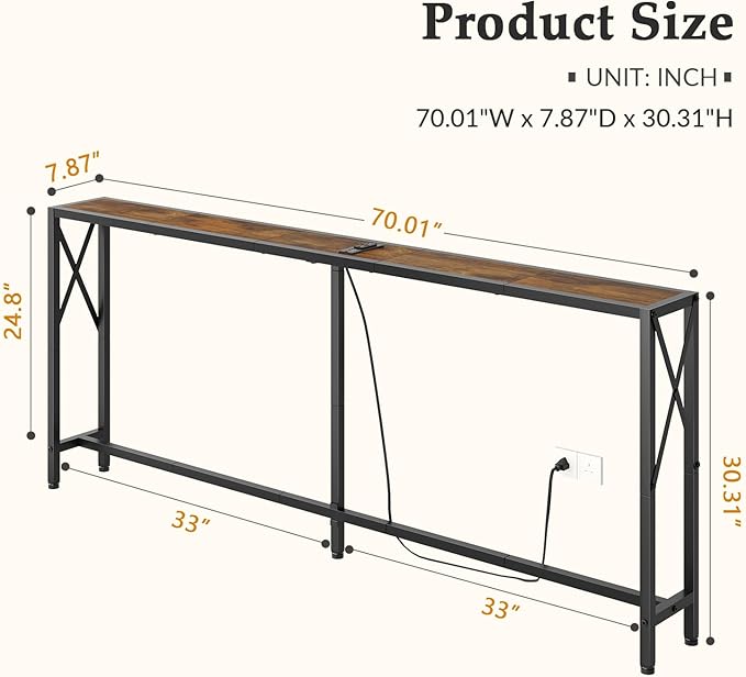 70 in Skinny Sofa Table Behind Couch, Console Table - Image 3