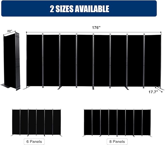 Room Divider and Folding Privacy Screens， 8 Panel Wide Room Divider Wall Screen - Image 5