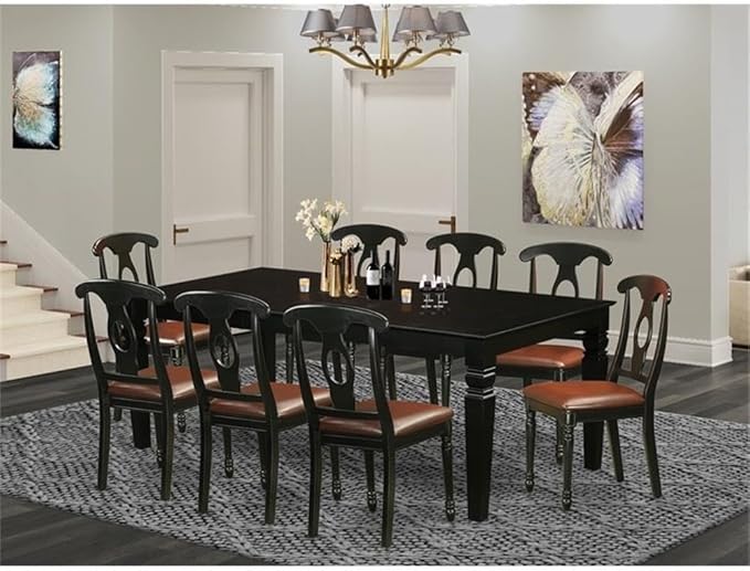 East West Furniture LGKE9-BLK-LC 9 Piece Dining Room Set Includes a Rectangle - Image 2