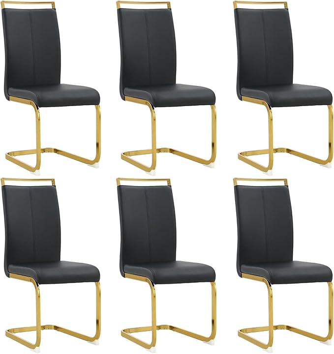 Modern Dining Chairs Set of 6, High Back Black Kitchen Chairs, Faux Leather by Gopop