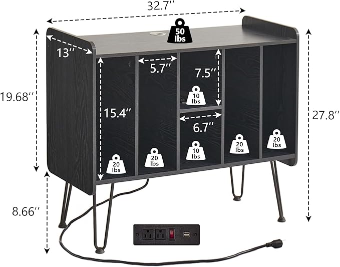Large Record Player Stand with Vinyl Storage, Holds Up to 200 Albums, Turntable - Image 3
