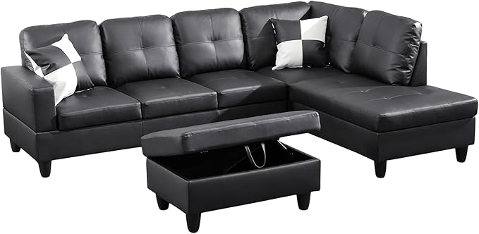 Couches for Living Room Faux Leather L Shaped Couch Comfy 3 Pieces Sectional - Image 3