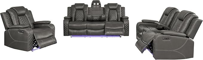 Ball & Cast Power Recliner Sofa Set Leather Reclining Sofa Set Living Room - Image 13