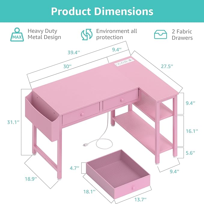 DLisiting Pink Reversible L Shaped Desk - Image 3