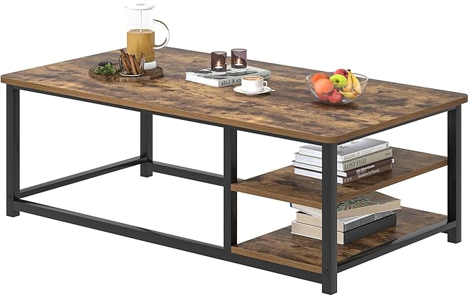 EXCEFUR Modern Coffee Table, Rustic Wood and Metal Living Room Table - Image 8