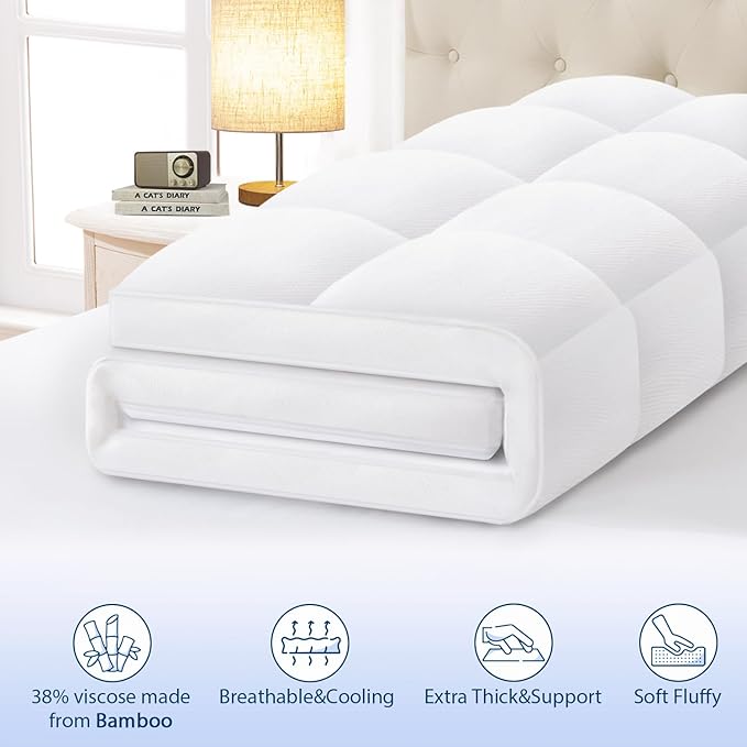 ELEMUSE Twin XL Cooling Bamboo Viscose Mattress Topper - Image 2
