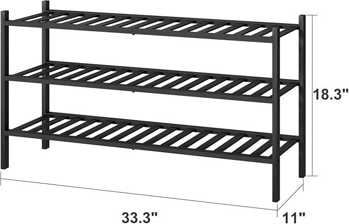 3-Tier Long Black Shoe Rack, Bamboo Wood Shoe Rack - Image 3