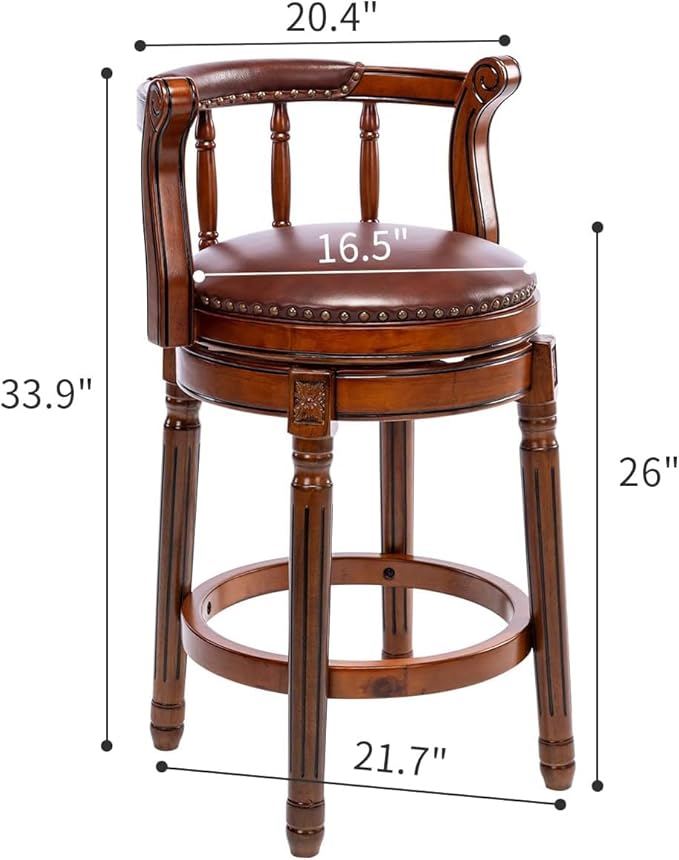 Cow top Leather Wooden Bar Stools, 360 Degree Swivel Bar Height Chair - Image 3