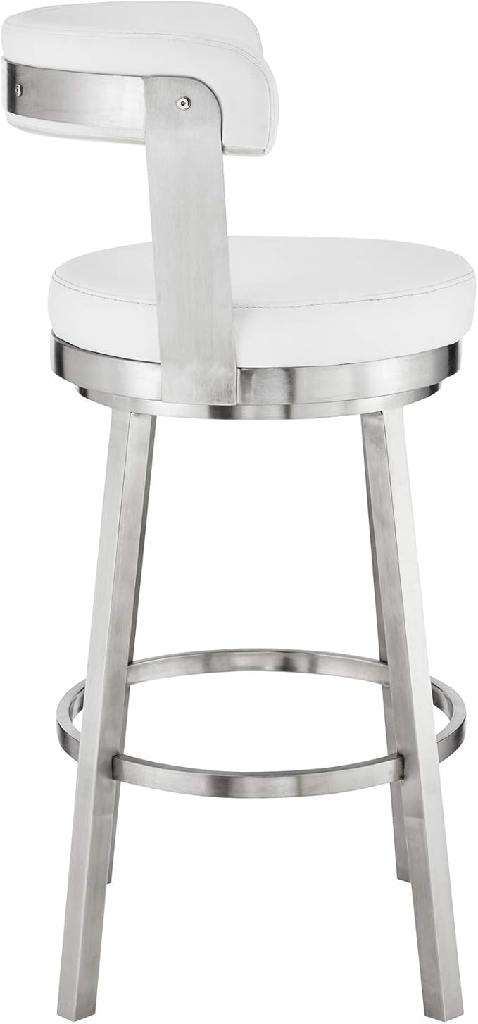 Armen Living Bryant Modern 30" Seat Height White Faux Leather and Brushed - Image 5