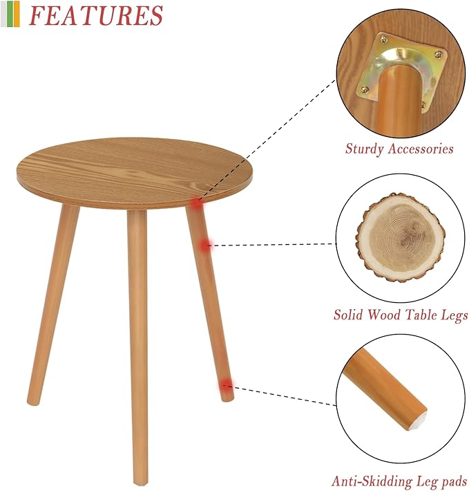 AWASEN Round Side Table, Small End Table - Image 3