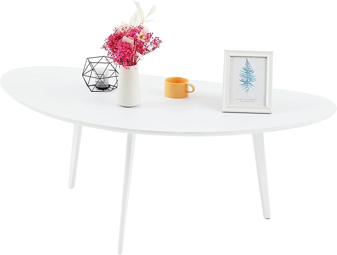 FIRMINANA Mid Century Modern Coffee Table, Large Oval White Coffee Table by Unknown